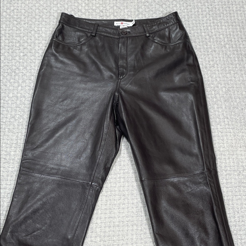 Gorgeous Brown Leather Pants Pockets Lined Vintage Size 8 Petite Real Clothes - Picture 6 of 16
